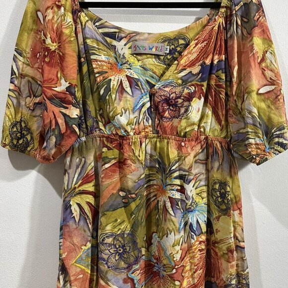 Jams World Women’s Afterglow Hawaiian Palm Tree Floral Peasant Top Sz M - Picture 9 of 16